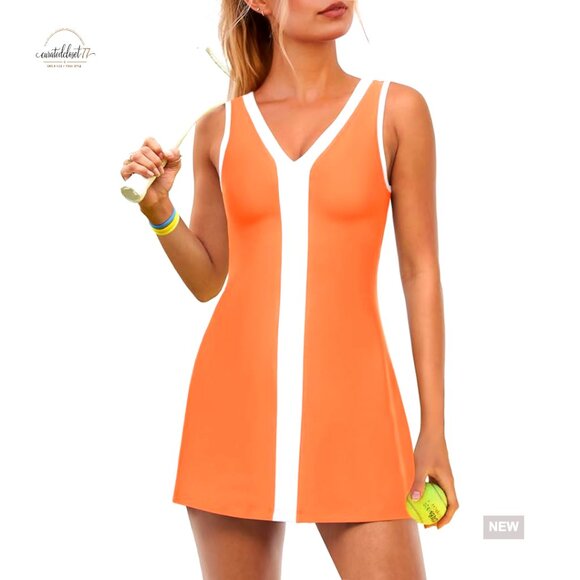 Other - Women's Athletic Dress with Built-in Shorts, V-Neck, Pockets, Removable Pads